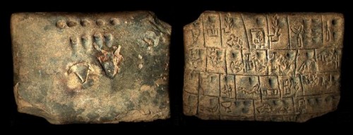 piquette fron image preview 48prz Clay tablet inscribed using the proto-cuneiform script. Uruk IV (c.3350-3200 BCE | Photo: Museum of the Ancient Near East (VAM / Staatliche Museen zu Berlin) and CDLI